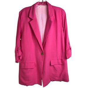Allie Rose Blazer Womens Size Small Pink Rolled 3/4 Sleeve One Button Cute Femme